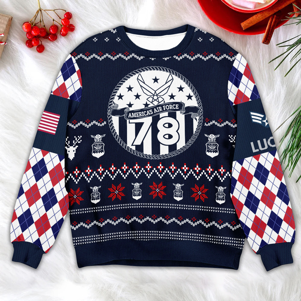 Custom USAF Ugly Christmas Sweater – Fly Fight Win Military Sweater for Air Force Veterans