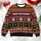 Navy Veteran Ugly Christmas Sweater – Honor Courage Commitment