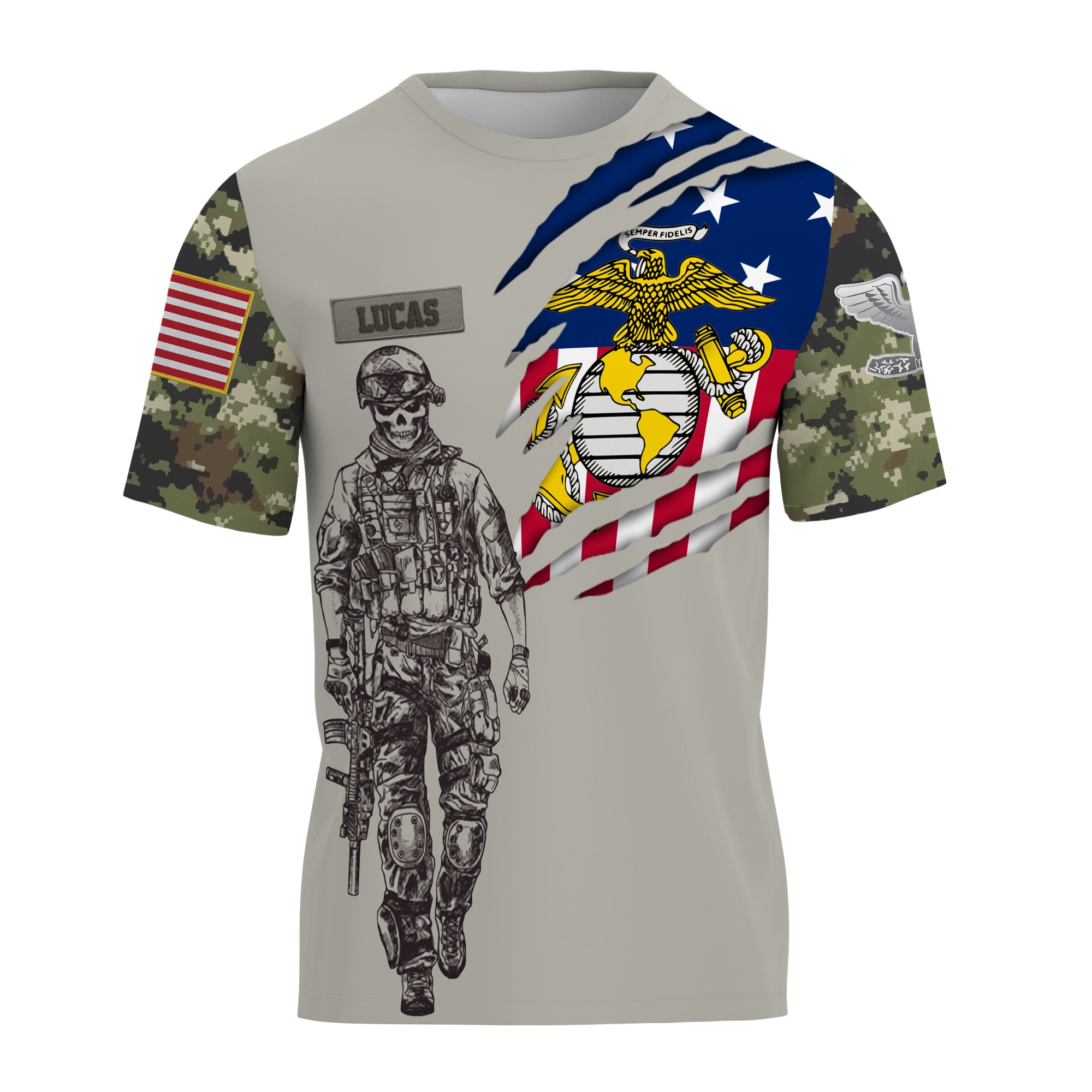 Custom U.S. Marine Veteran Shirt, Personalized Name & Rank Military Tee, American Flag Camo Soldier Shirt, Veteran Gift for Him