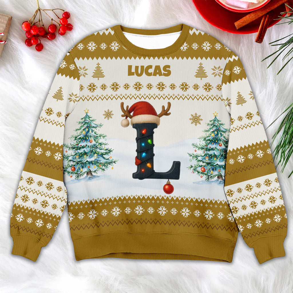 Personalized Christmas Sweatshirt with Name and Initial for Family