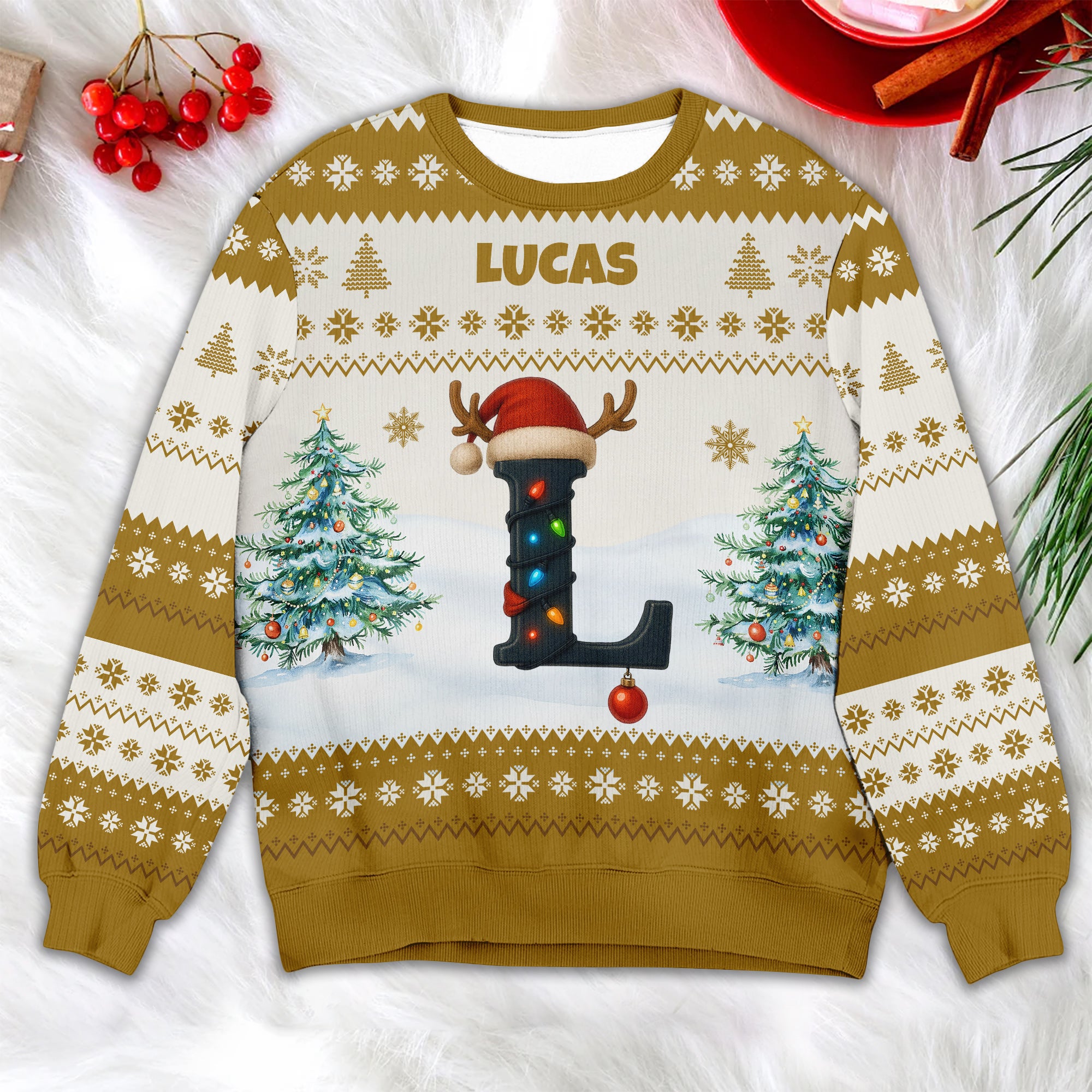 Personalized Christmas Sweatshirt with Name and Initial for Family