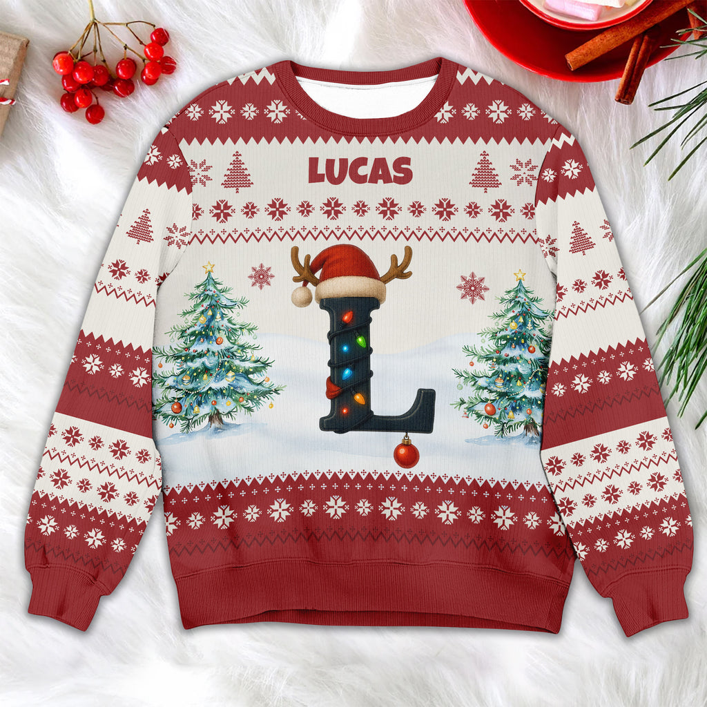 Personalized Christmas Sweatshirt with Name and Initial for Family