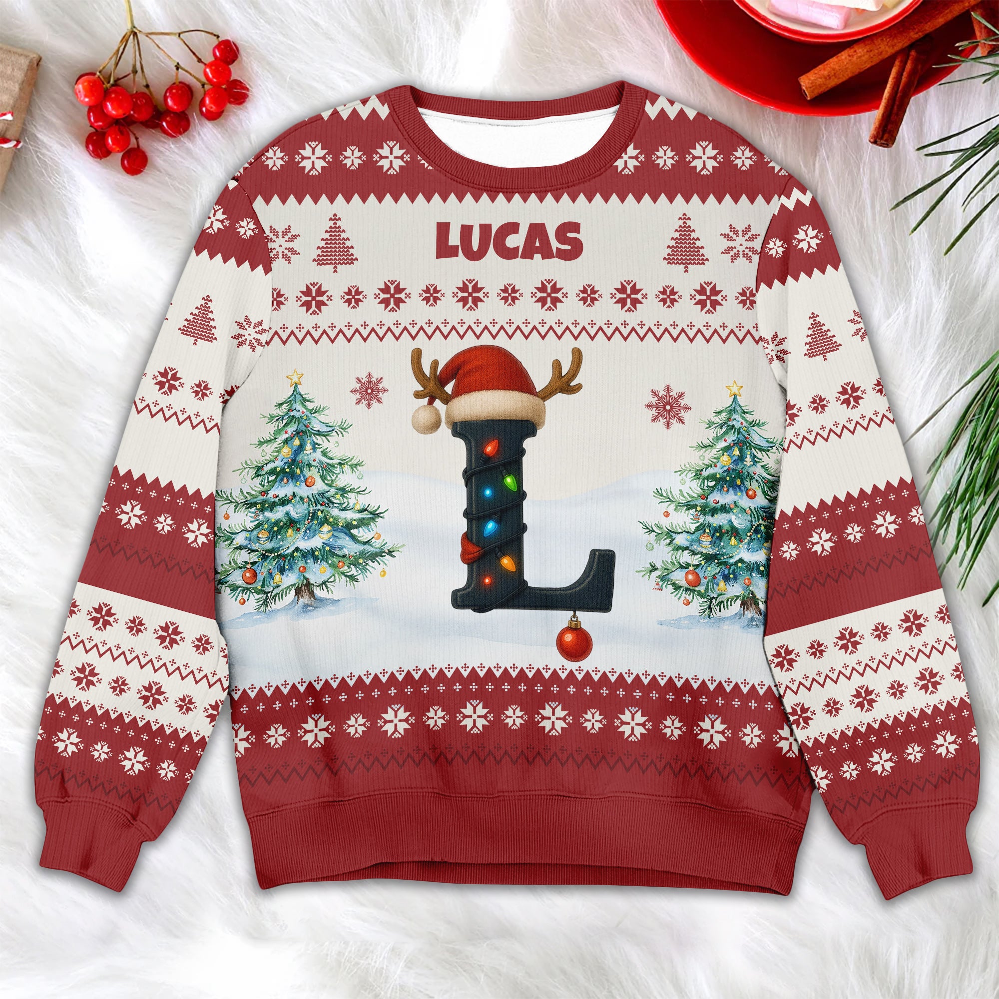 Personalized Christmas Sweatshirt with Name and Initial for Family