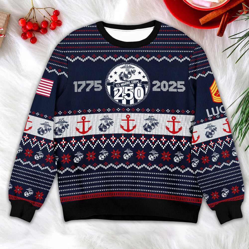 USMC 250th Anniversary Ugly Christmas Sweater – Marine Veteran Gift