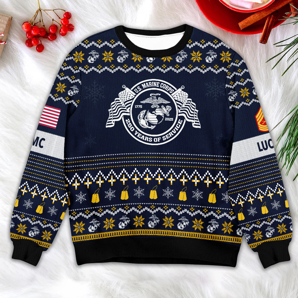 USMC 250 Years Anniversary Ugly Christmas Sweater – Marine Corps Veteran Christmas Gift