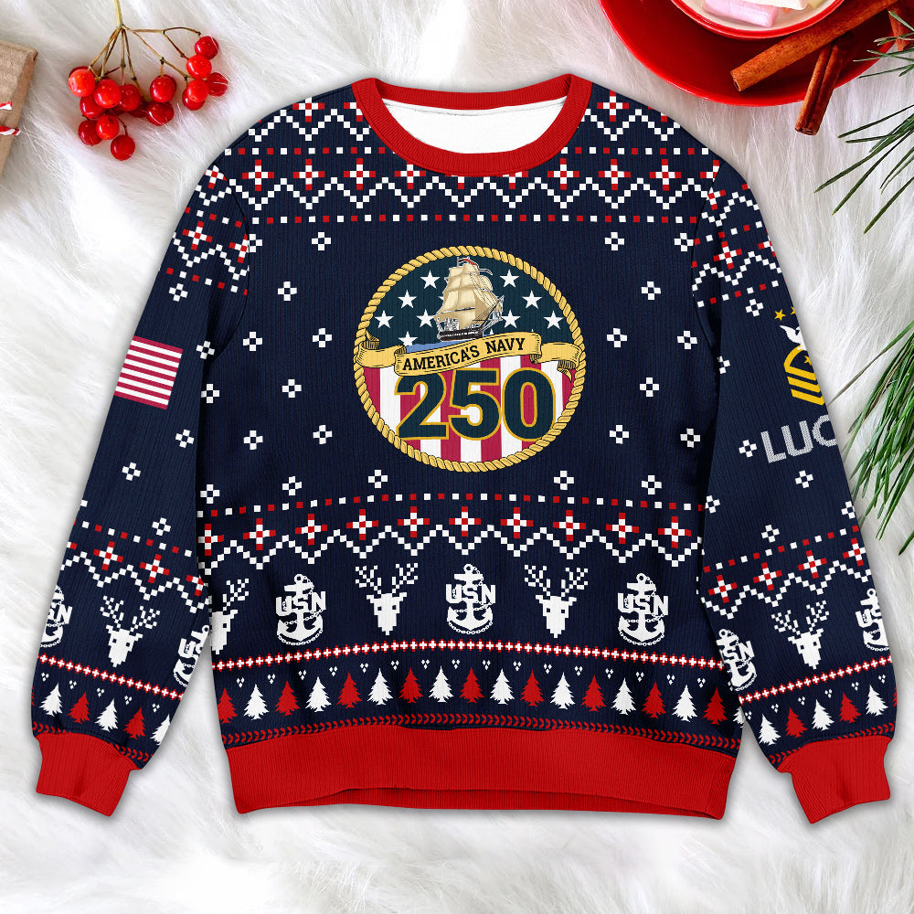 Personalized Navy Christmas Sweater – US Navy Corpsman Proudly Served Ugly Sweater Gift