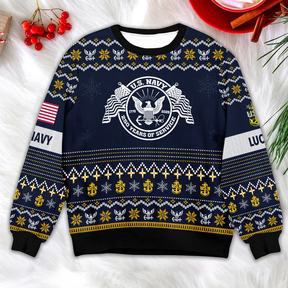 US Navy Veteran Ugly Christmas Sweater – Custom Corpsman Military Service Holiday Gift