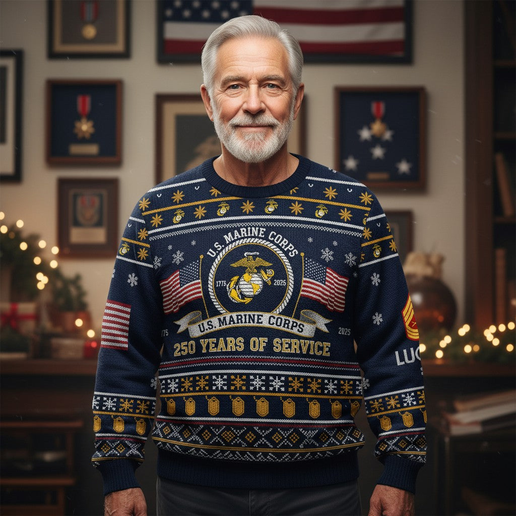 United States Marine Corps Eagle Globe Anchor Ugly Sweater - Patriotic Christmas Gift for Marines