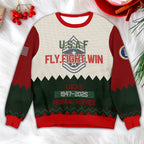 USAF Fly Fight Win Ugly Christmas Sweater – Personalized Air Force Veteran Federal Service Gift