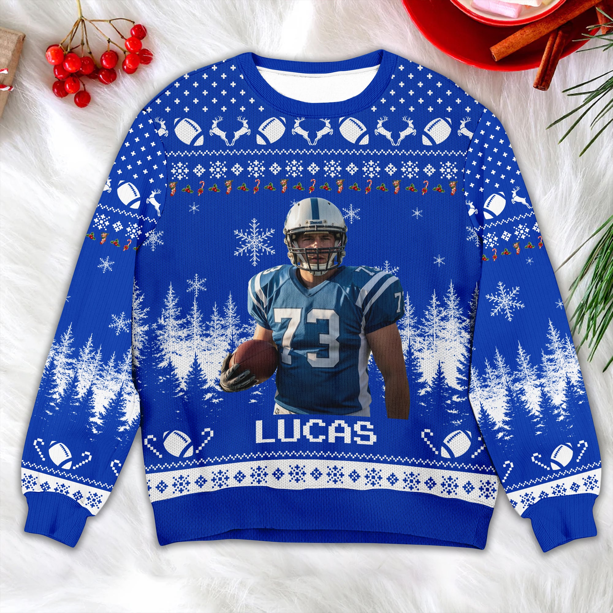 Personalized Football Christmas Sweater - Custom Face & Name Gift for Football Fans