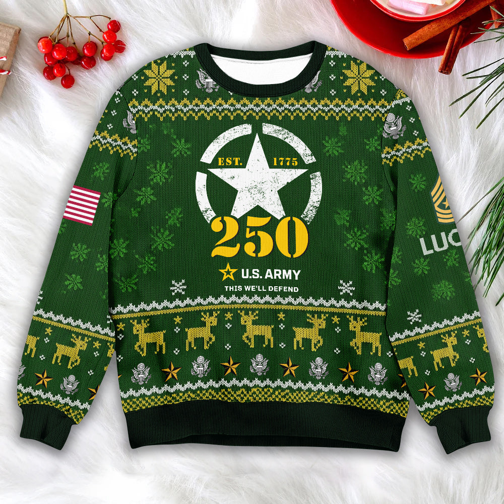 Proud U.S. Army Ugly Christmas Sweater - Military Veteran Holiday Pullover Gift