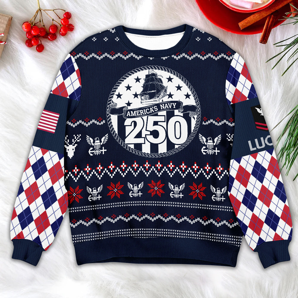 Custom US Navy Ugly Christmas Sweater – Corpsman Military Veteran Holiday Sweater Gift