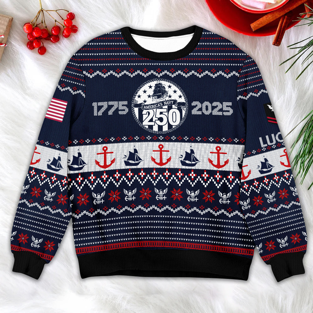 U.S. Navy Ugly Christmas Sweater – Proudly Served Military Gift