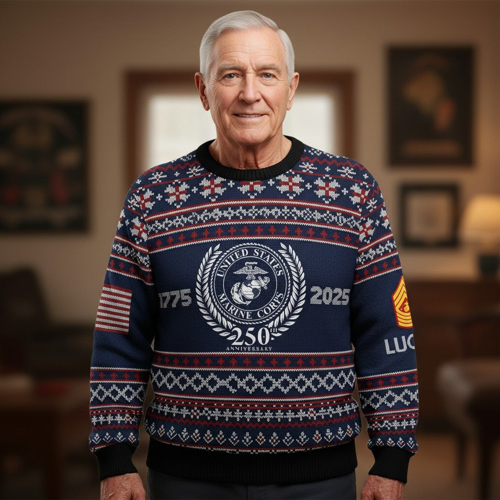 Semper Fi Marine Corps Ugly Christmas Sweater - Military Veteran Xmas Sweater Gift