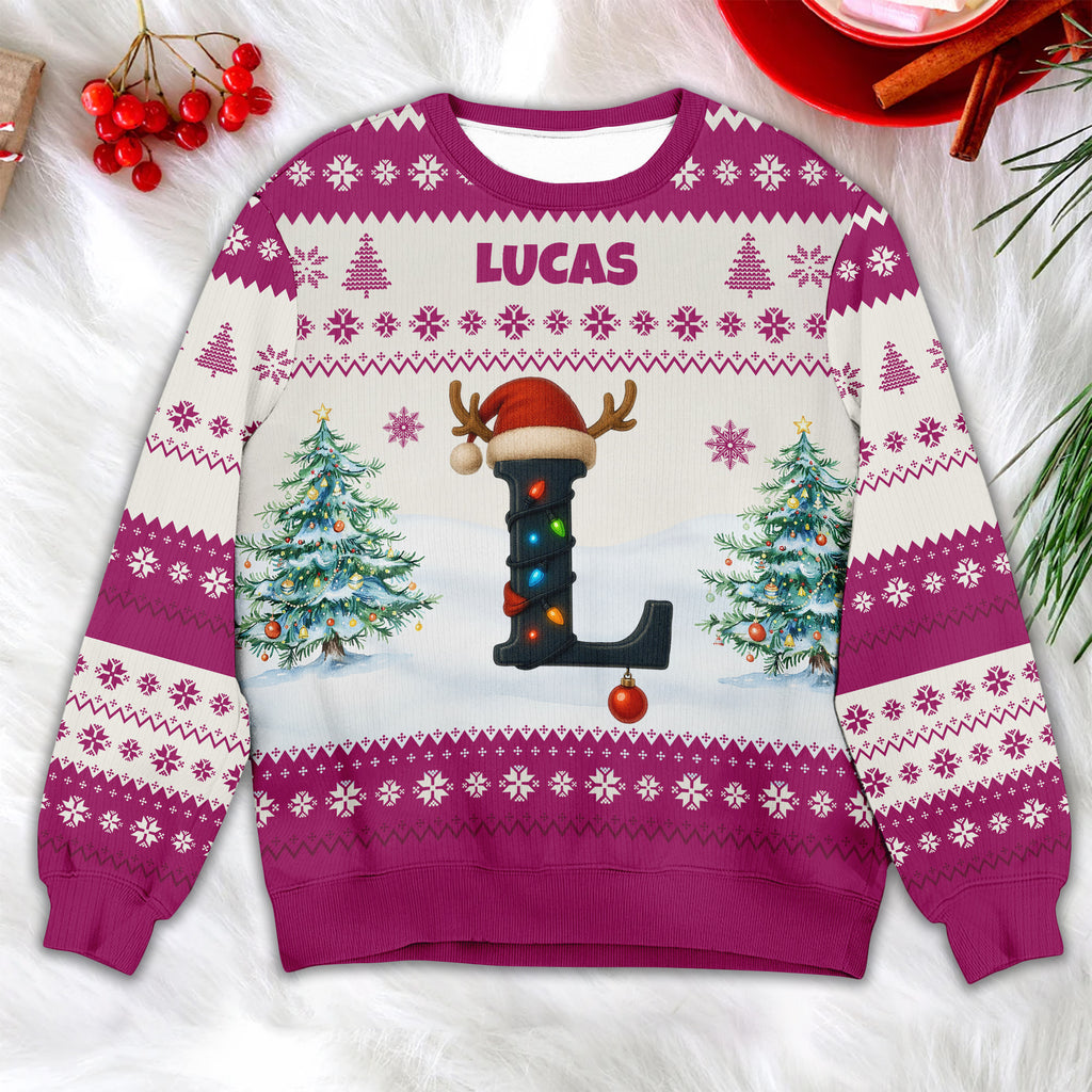 Personalized Christmas Sweatshirt with Name and Initial for Family
