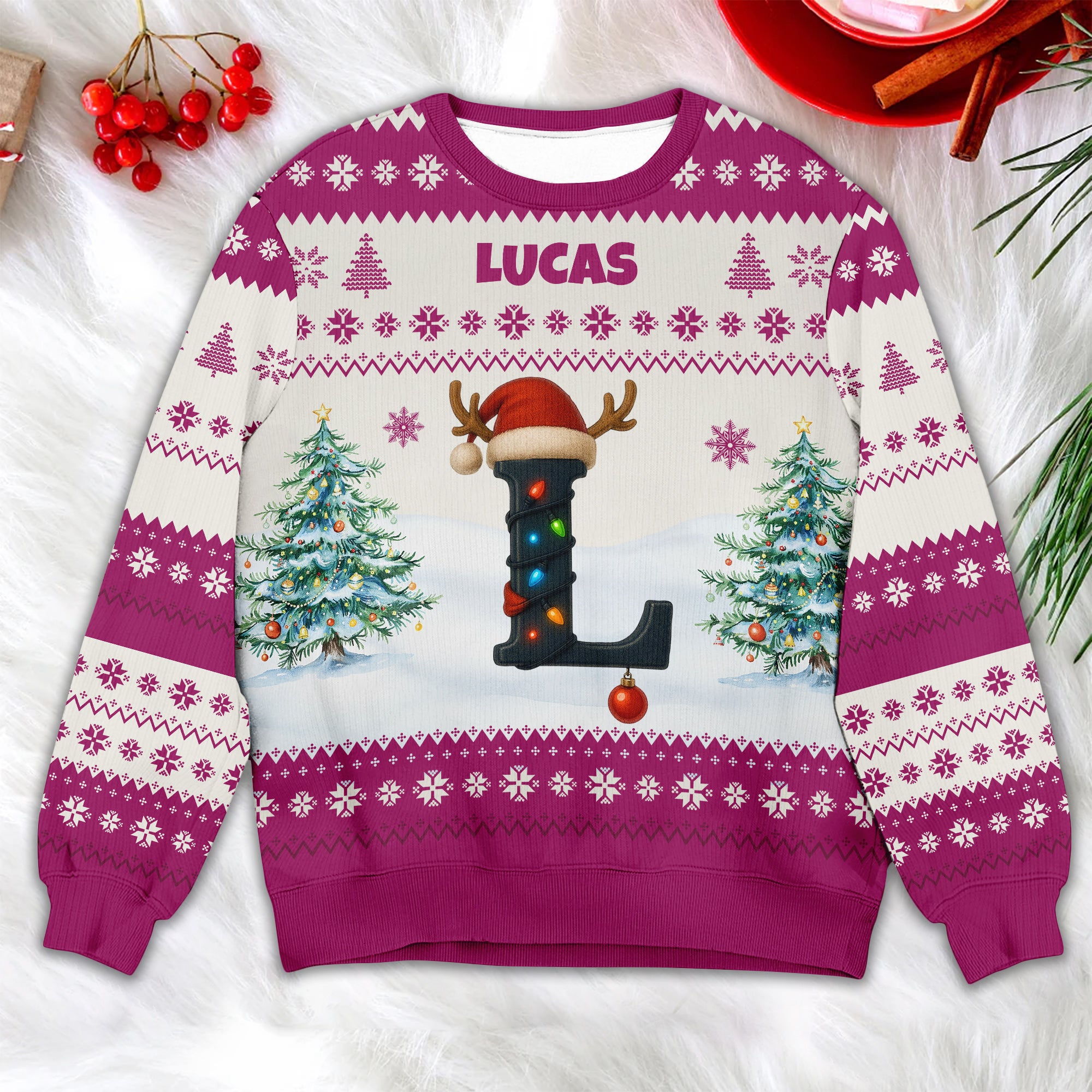 Personalized Christmas Sweatshirt with Name and Initial for Family
