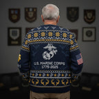 US Marine Corps Christmas Ugly Sweater - Proud Marine Veteran Holiday Pullover Gift