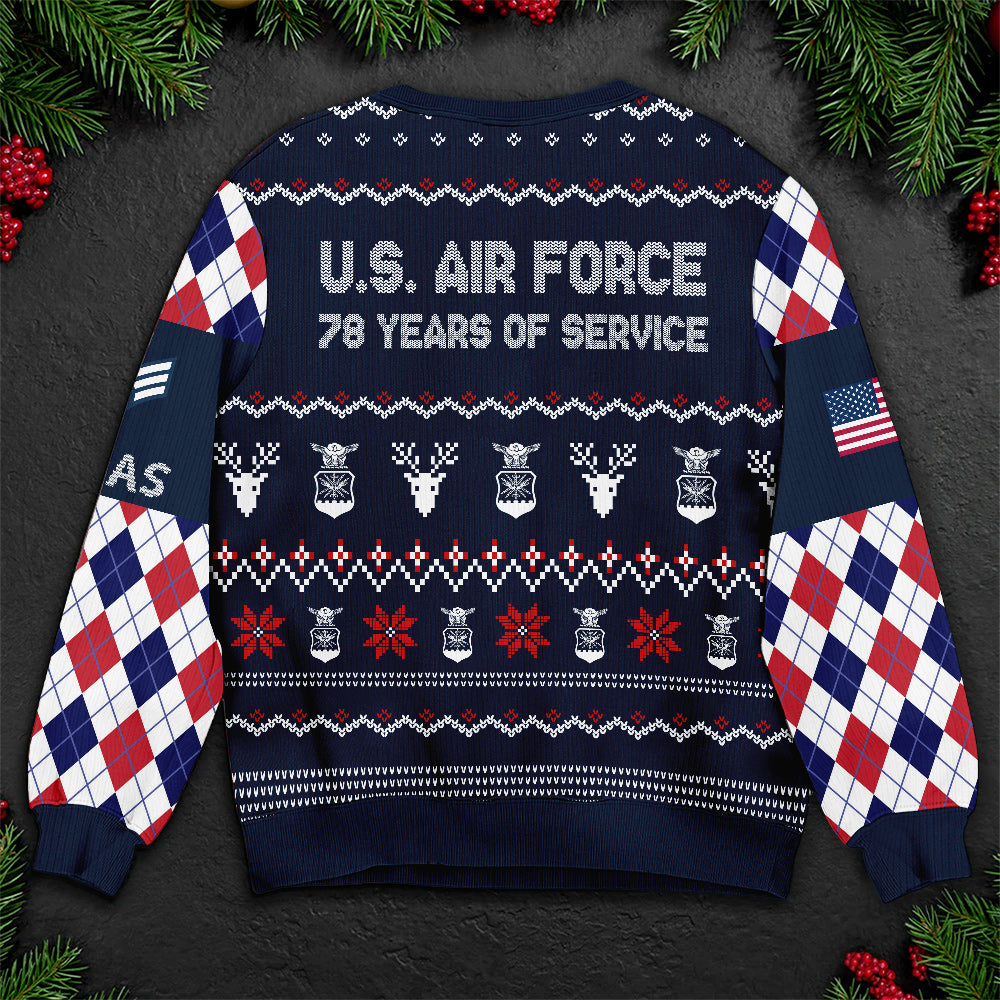 Custom USAF Ugly Christmas Sweater – Fly Fight Win Military Sweater for Air Force Veterans