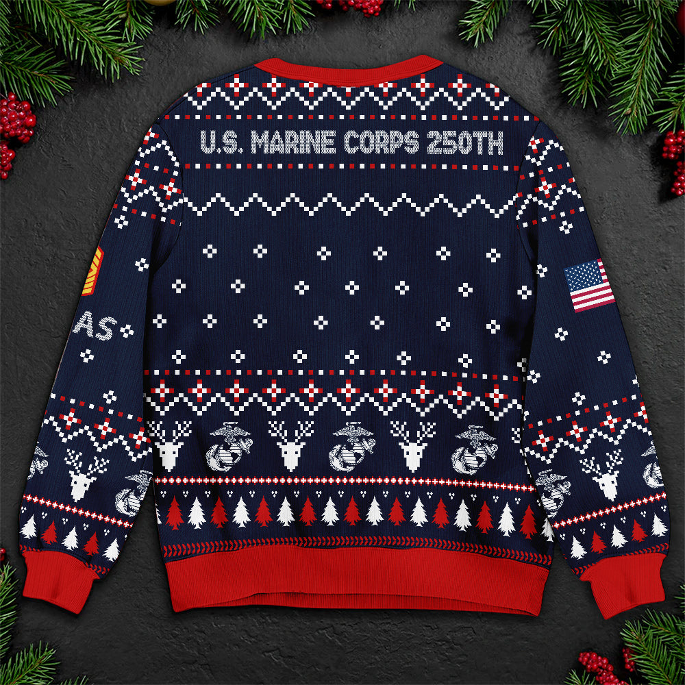 US Marine Corps 250th Anniversary Ugly Christmas Sweater – Military Veteran Holiday Gift