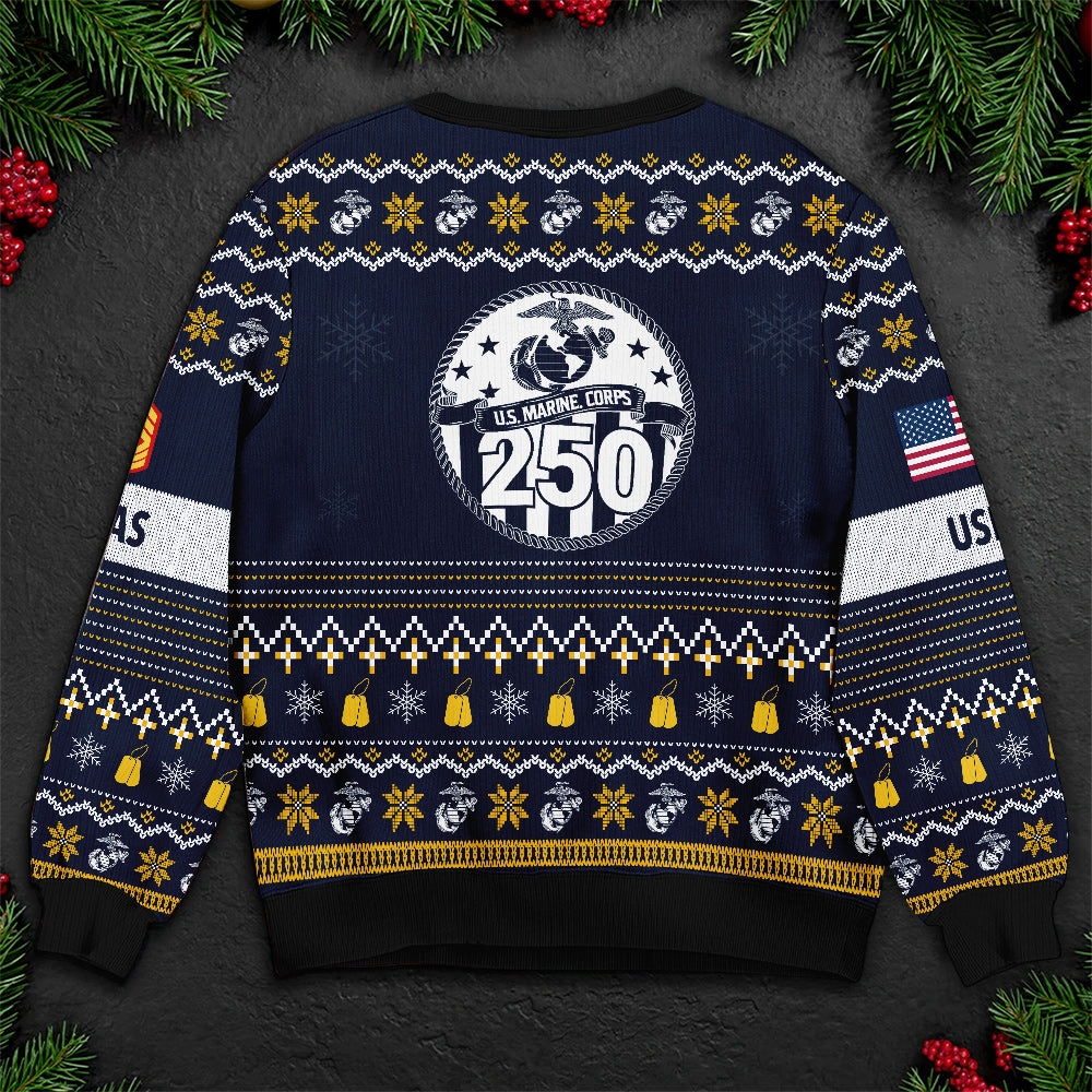 USMC 250 Years Anniversary Ugly Christmas Sweater – Marine Corps Veteran Christmas Gift