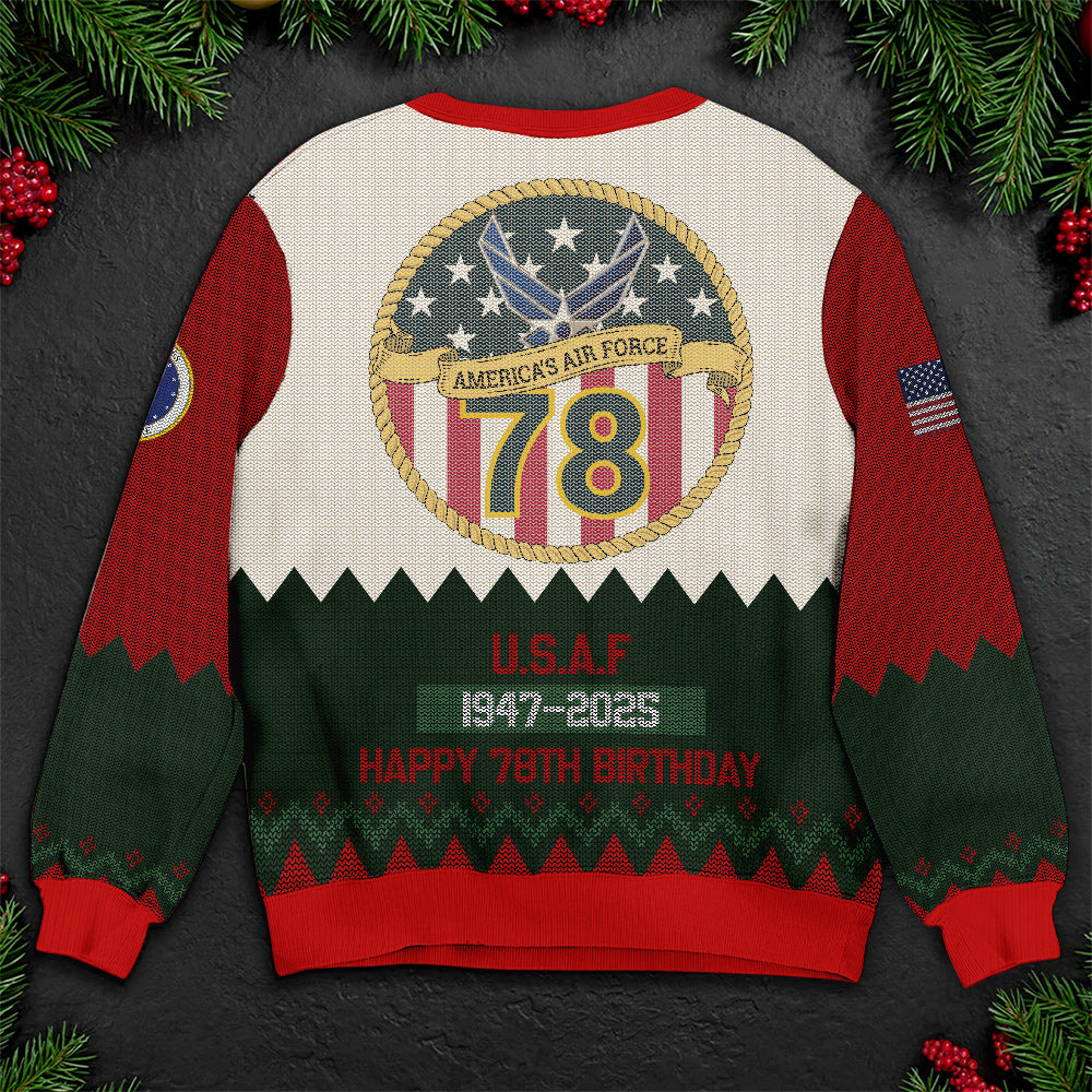 USAF Fly Fight Win Ugly Christmas Sweater – Personalized Air Force Veteran Federal Service Gift
