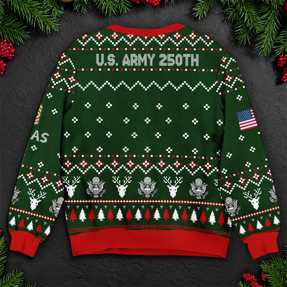U.S. Army 250th Anniversary Ugly Christmas Sweater - Patriotic Military Veteran Holiday Gift
