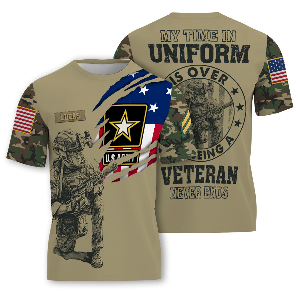 Custom U.S. Army T-Shirt with Name and Rank – Military Tactical Design, American Flag & Soldier Graphic