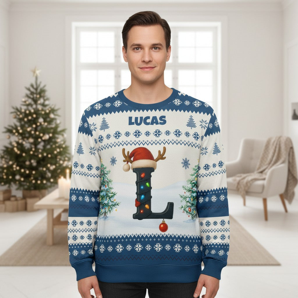 Family Matching Holiday Sweatshirt – Personalized Name & Letter Design