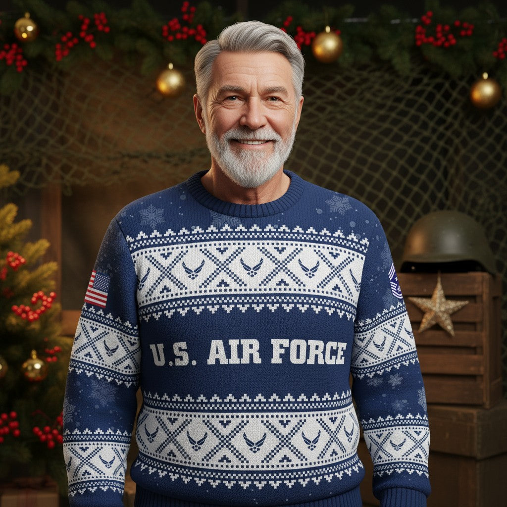 Custom USAF Christmas Sweater – Military Veteran Holiday Sweater