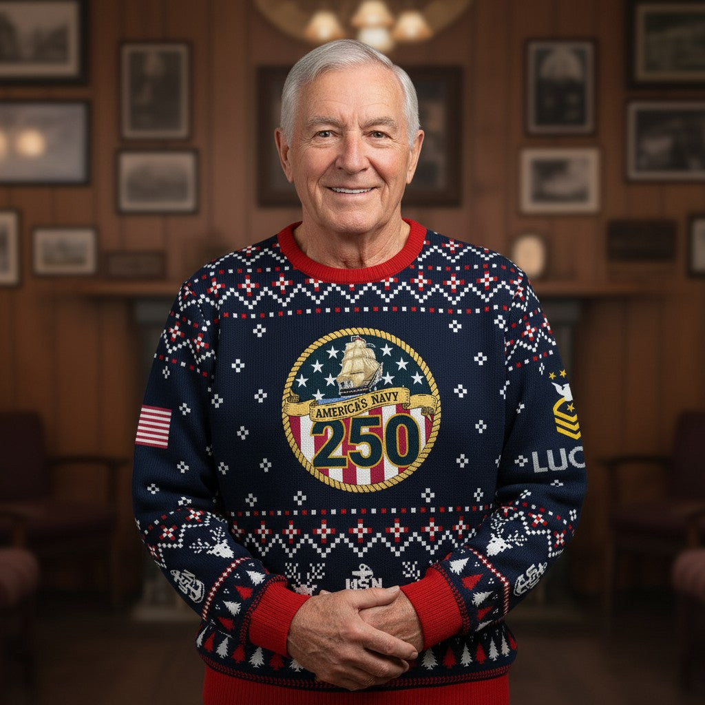 Personalized Navy Christmas Sweater – US Navy Corpsman Proudly Served Ugly Sweater Gift
