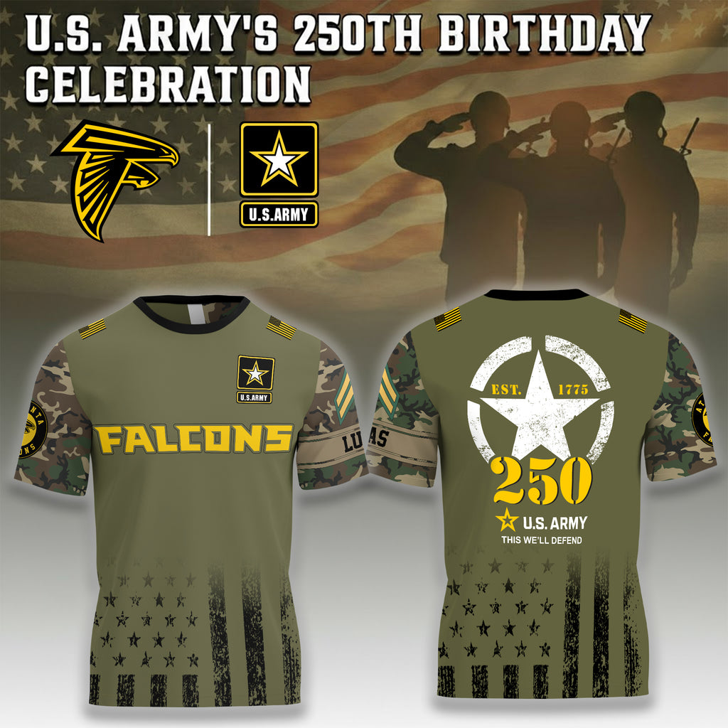 U.S. Army’s 250th Birthday Celebration Falcons Shirt - Military Appreciation T-Shirt