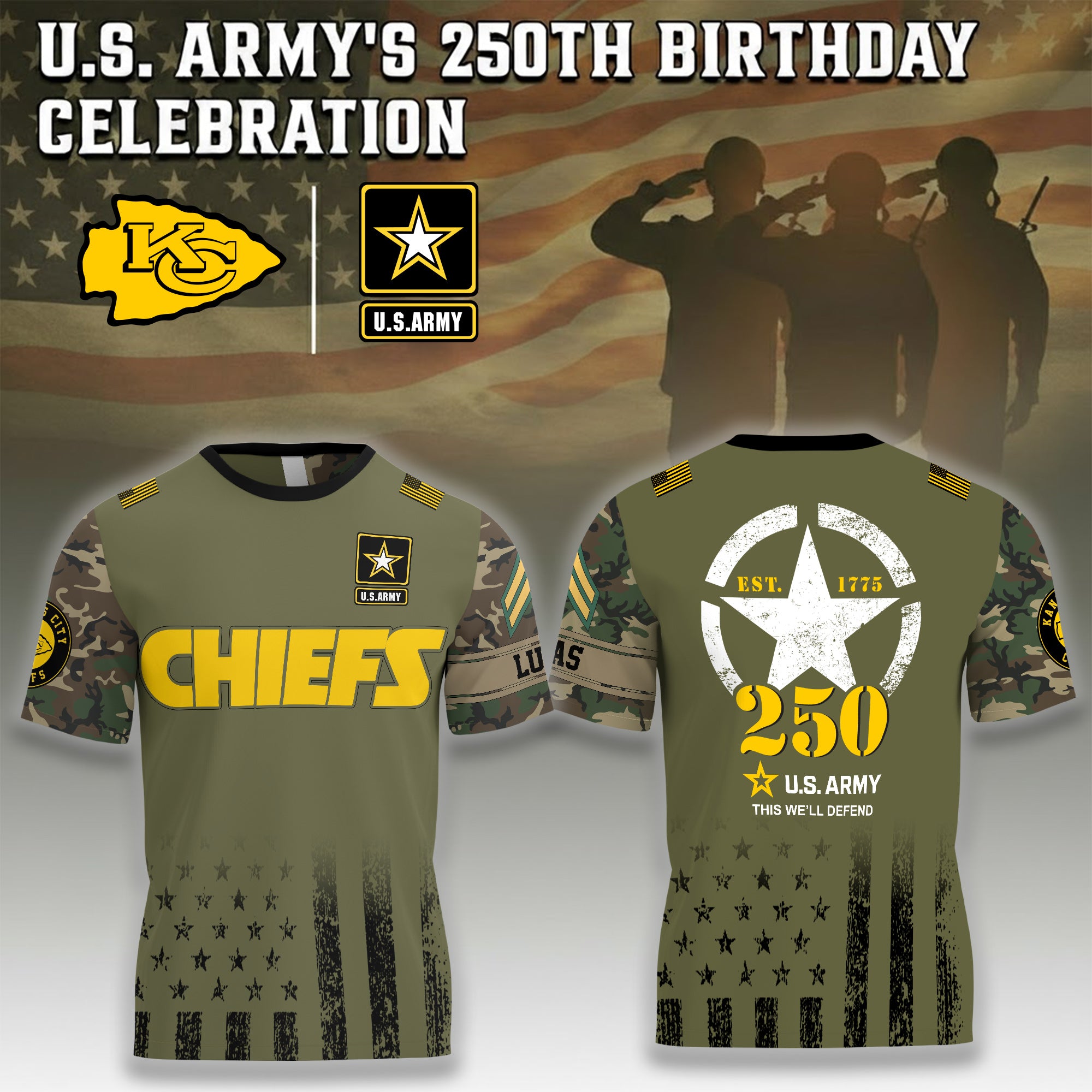 U.S. Army’s 250th Birthday Celebration Chiefs Shirt - Military Appreciation T-Shirt
