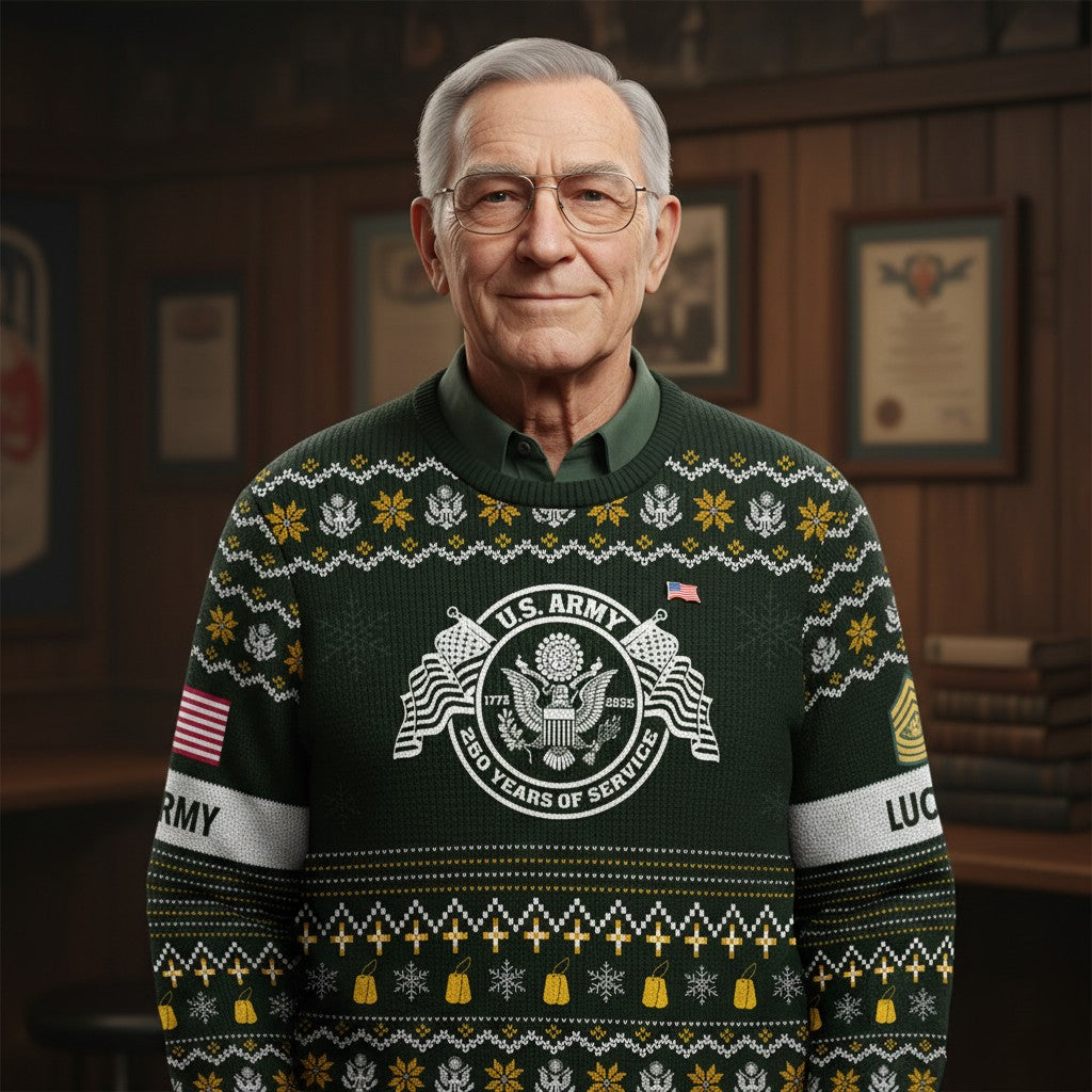 U.S. Army Star Logo Ugly Christmas Sweater - Military Pride Holiday Sweatshirt
