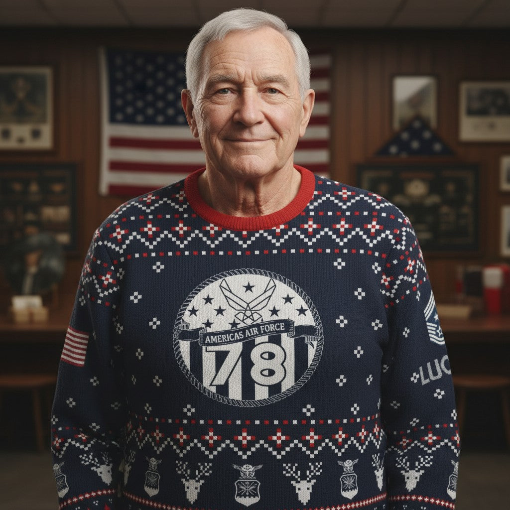 Personalized Air Force Christmas Sweater – USAF Fly Fight Win Ugly Sweater Gift for Veterans