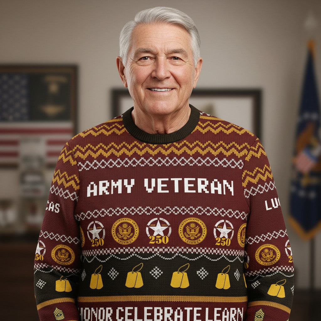 Army Veteran Ugly Christmas Sweater – Honor Celebrate Learn