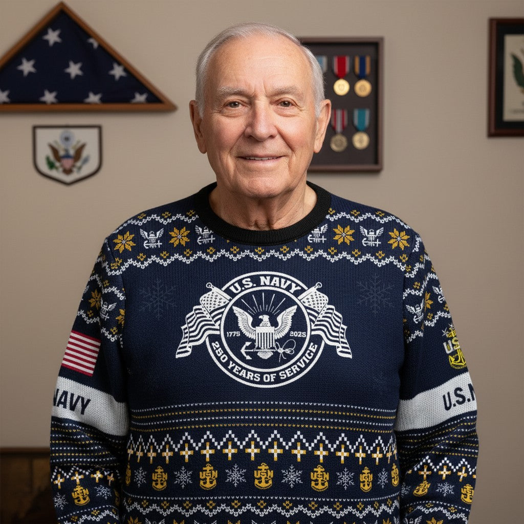 US Navy Veteran Ugly Christmas Sweater – Custom Corpsman Military Service Holiday Gift