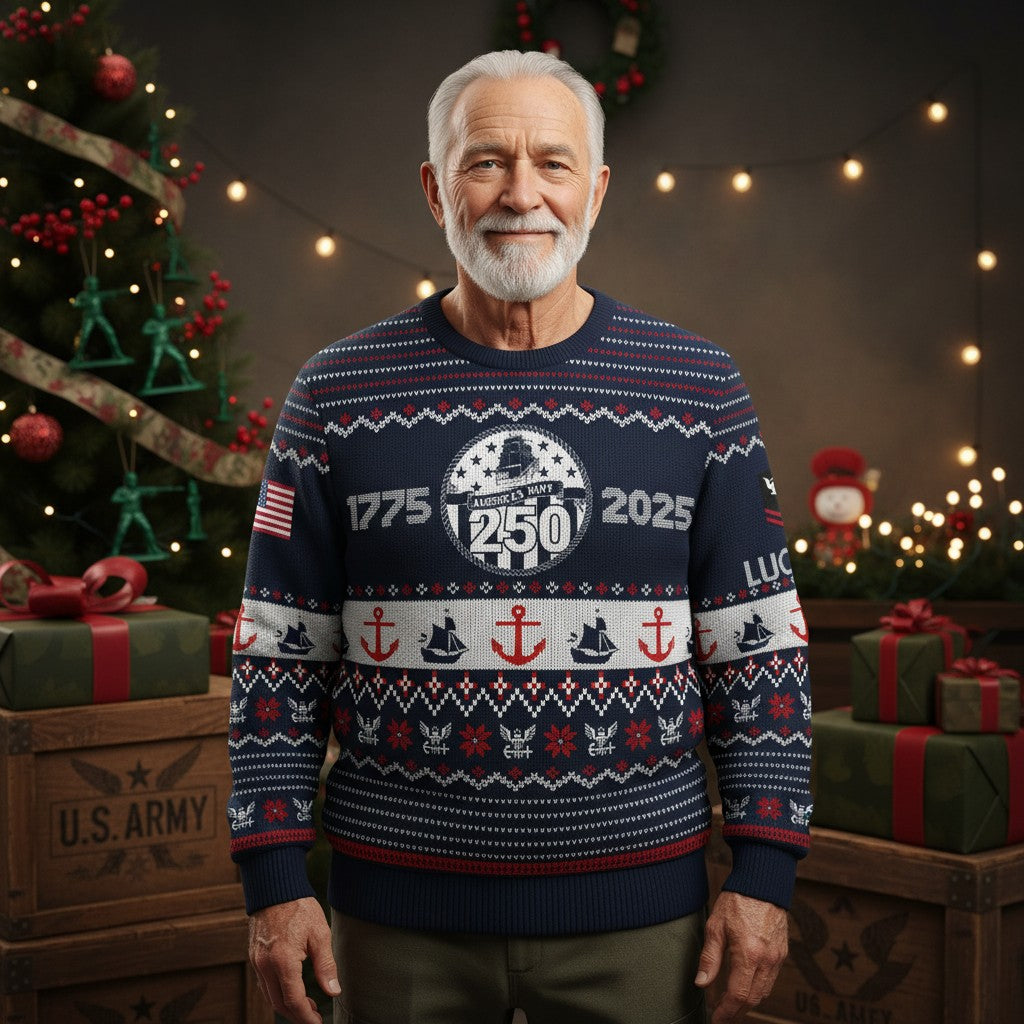 U.S. Navy Ugly Christmas Sweater – Proudly Served Military Gift