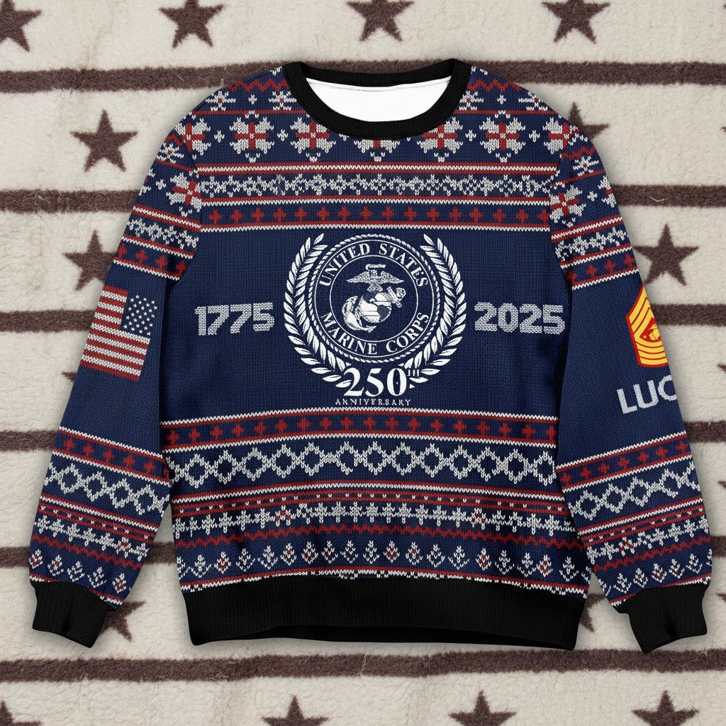 Semper Fi Marine Corps Ugly Christmas Sweater - Military Veteran Xmas Sweater Gift