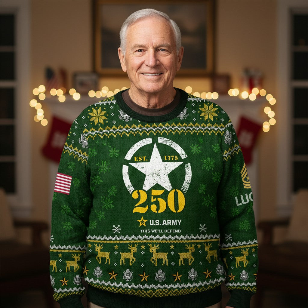 Proud U.S. Army Ugly Christmas Sweater - Military Veteran Holiday Pullover Gift
