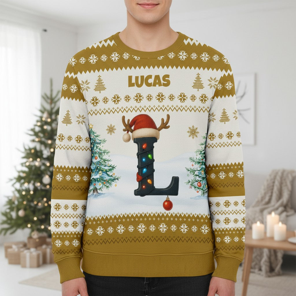 Personalized Christmas Sweatshirt with Name and Initial for Family