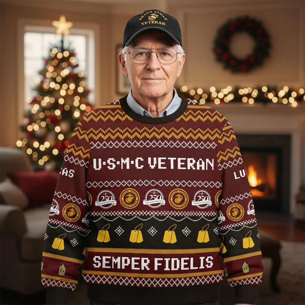 USMC Veteran Ugly Christmas Sweater – Perfect for Marines