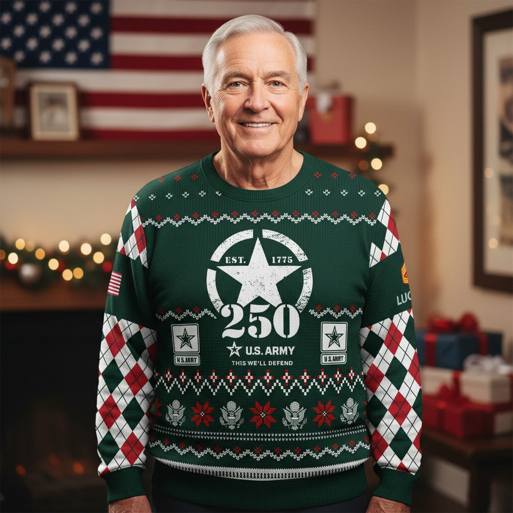 Patriotic U.S. Army Christmas Ugly Sweater - Veteran Appreciation Holiday Outfit