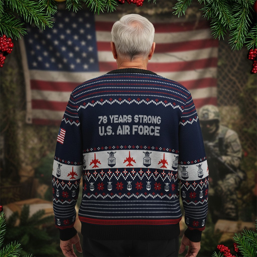 U.S. Air Force Ugly Christmas Sweater – Fly Fight Win Veteran Gift