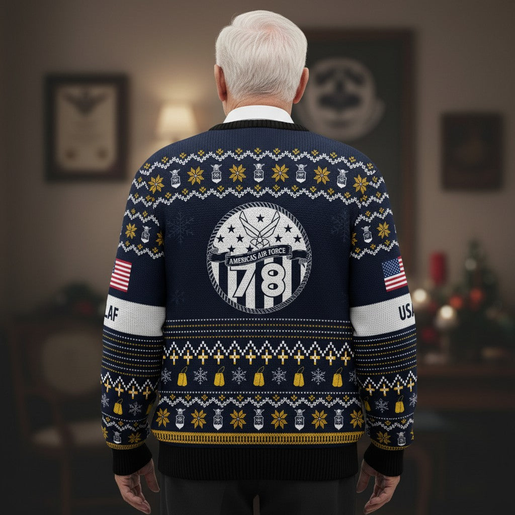Air Force Ugly Christmas Sweater – Custom USAF Fly Fight Win Military Veteran Holiday Gift