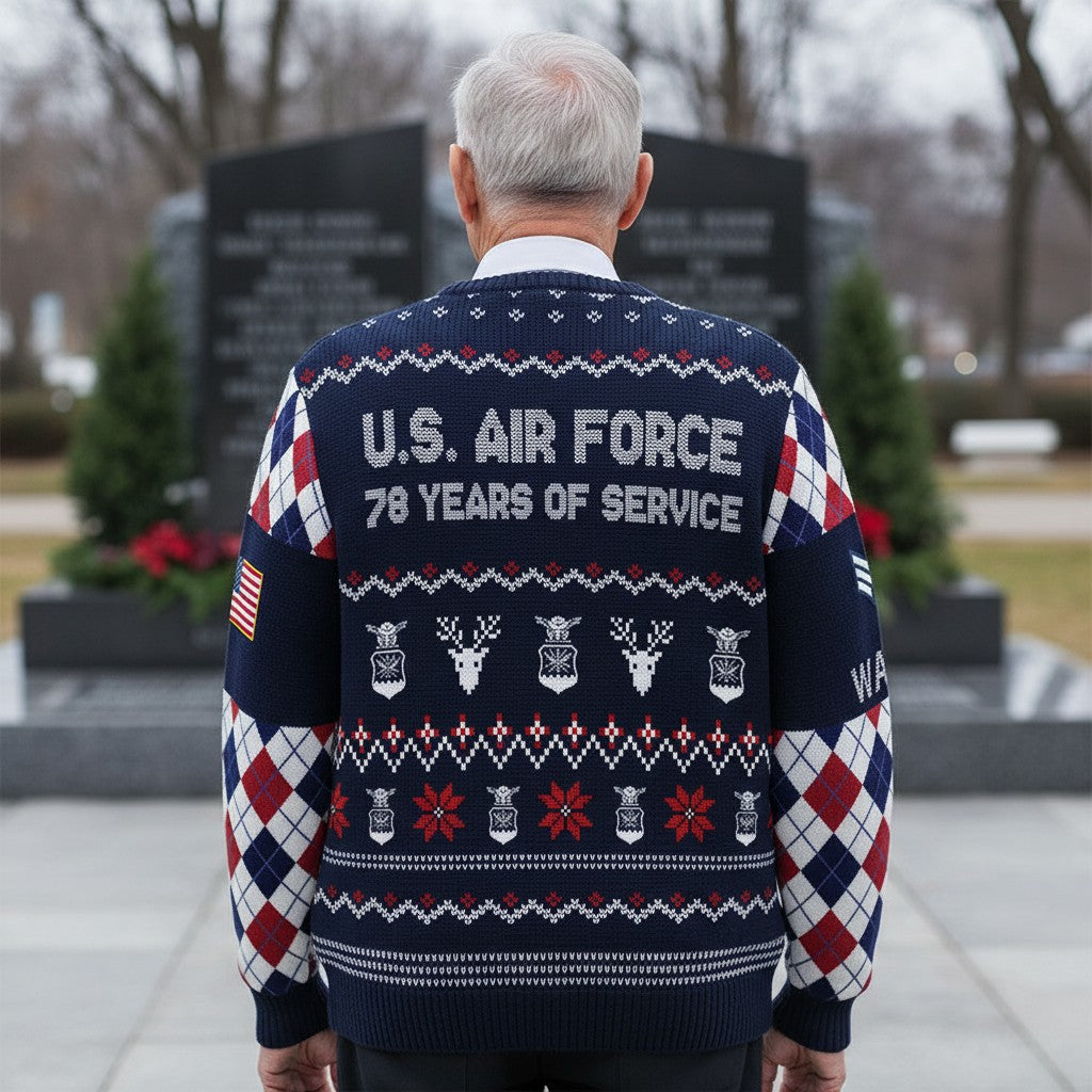 Custom USAF Ugly Christmas Sweater – Fly Fight Win Military Sweater for Air Force Veterans