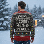 I Come In Peace Christmas Sweater – Reindeer & Lights