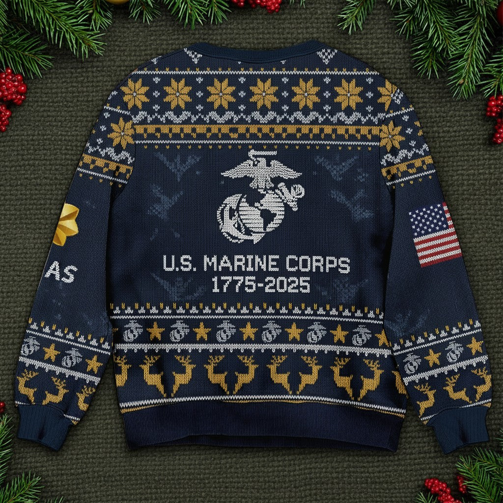 US Marine Corps Christmas Ugly Sweater - Proud Marine Veteran Holiday Pullover Gift