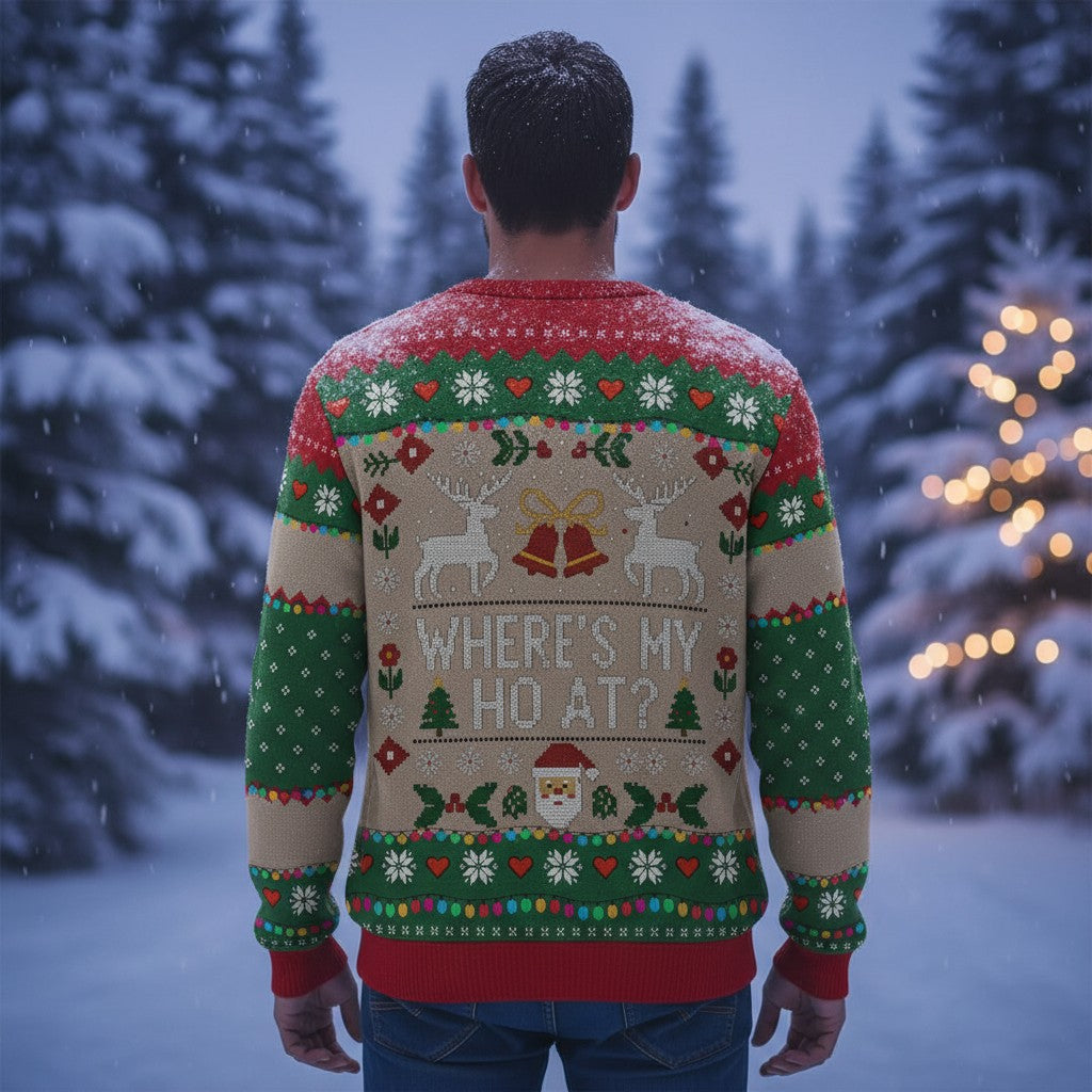 Where's my HO at? - Festive Reindeer Pattern Christmas Ugly Sweater