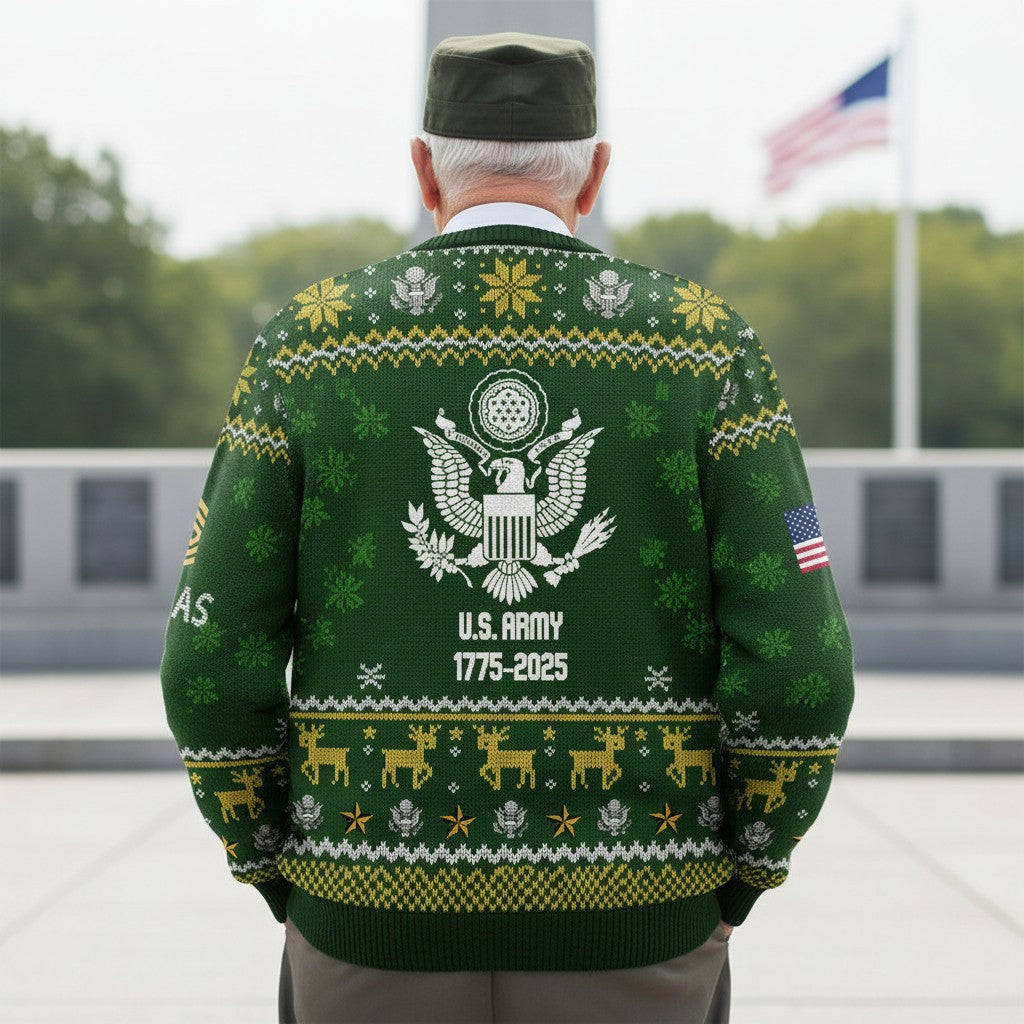 Proud U.S. Army Ugly Christmas Sweater - Military Veteran Holiday Pullover Gift