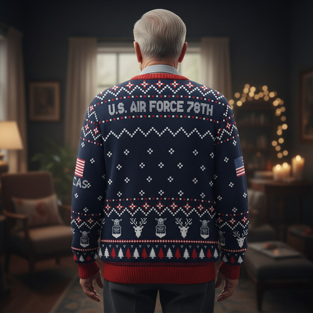 Personalized Air Force Christmas Sweater – USAF Fly Fight Win Ugly Sweater Gift for Veterans